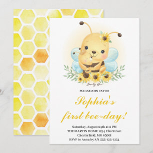 Première Invitation d'anniversaire Bee-Day Bee Hon