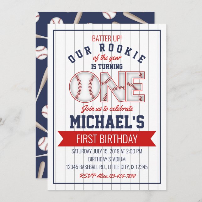 Première Invitation d'anniversaire de baseball (Devant / Derrière)