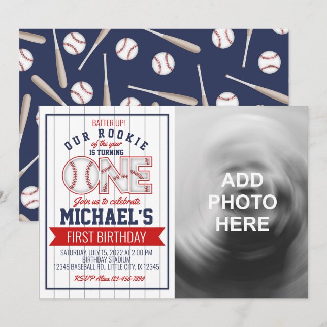 Première Invitation d'anniversaire de baseball ave (Devant / Derrière)