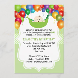 Première invitation d'anniversaire de pois doux