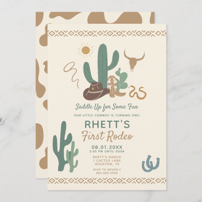 Première invitation d'anniversaire de rodéo (Devant / Derrière)