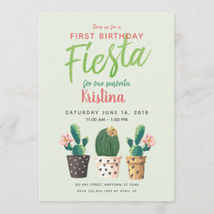 Première invitation de cactus d'anniversaire de