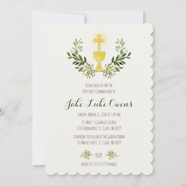 Première invitation de communion d'aquarelle (Devant)