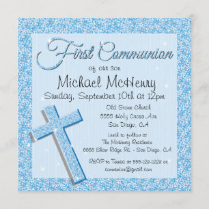 Première invitation de communion de bleu éclatant