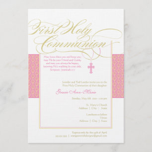 Première invitation de communion de fille - rose 5