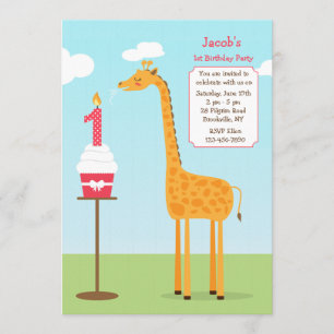 Première invitation de girafe d'anniversaire