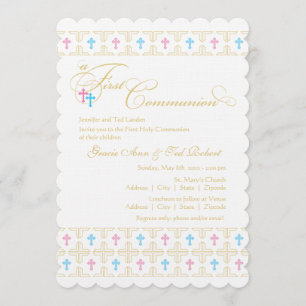 Première invitation jumelle de communion de garçon