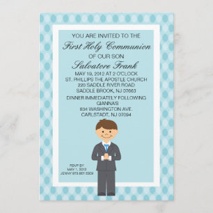 Première invitation mignonne bleue de garçon de