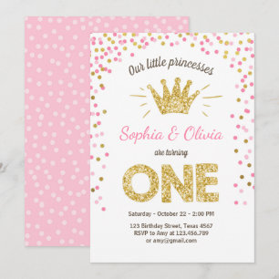 Première invitation Princesse Gold Pink Twins