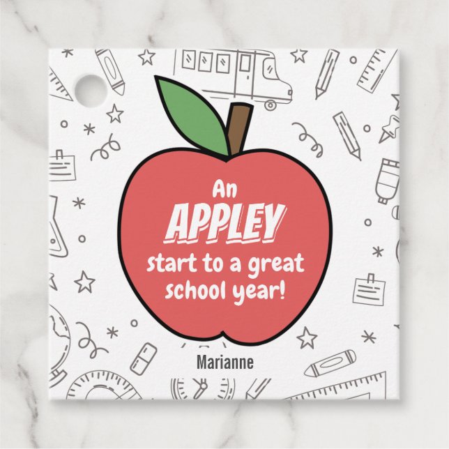 Première journée de l'école étiquette cadeau pomme (Devant)