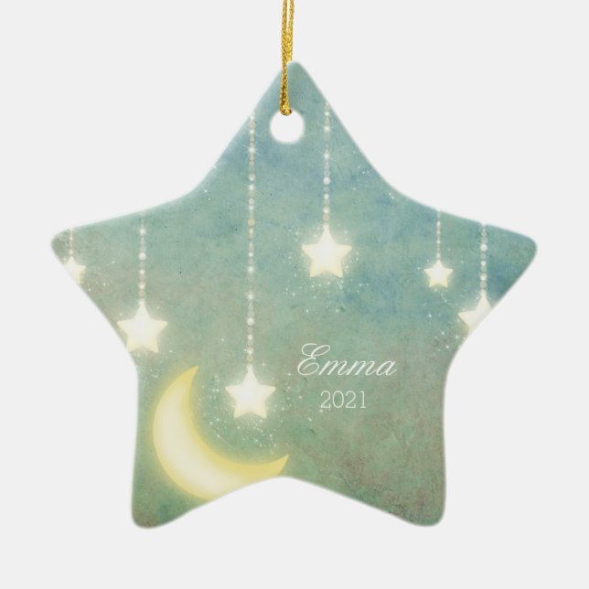 Première Lune de Noël de bébé Stars Ornement photo (Devant)