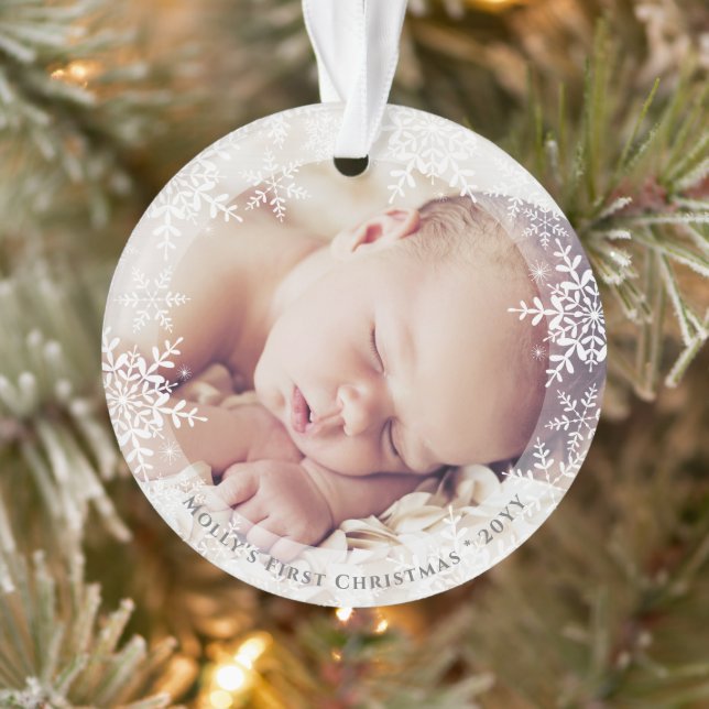 Première Noël de bébé Élégants flocons de neige Ph (Arbre)