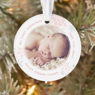 Première Noël de Bébé Fille Flocons de Neige Rose 