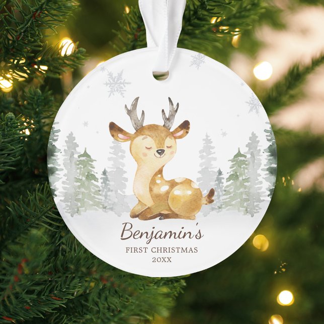 Première Noël du bébé de cerfs de la forêt aquarel (Créateur téléchargé)