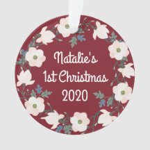 Première Noël Fille Floral Bourgogne Photo