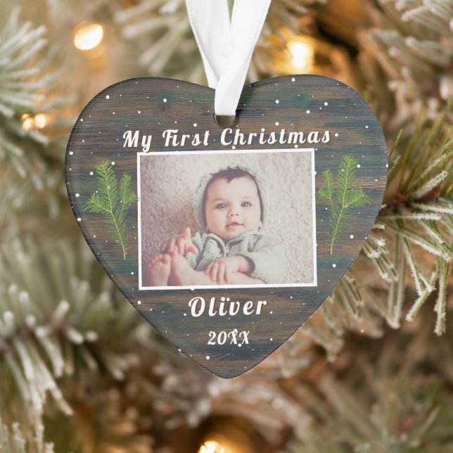 Première photo de Noël de Rustic Wood Baby (Arbre)