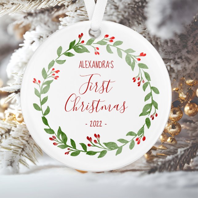 Première photo de Noël du bébé Wreath Red Text (Créateur téléchargé)