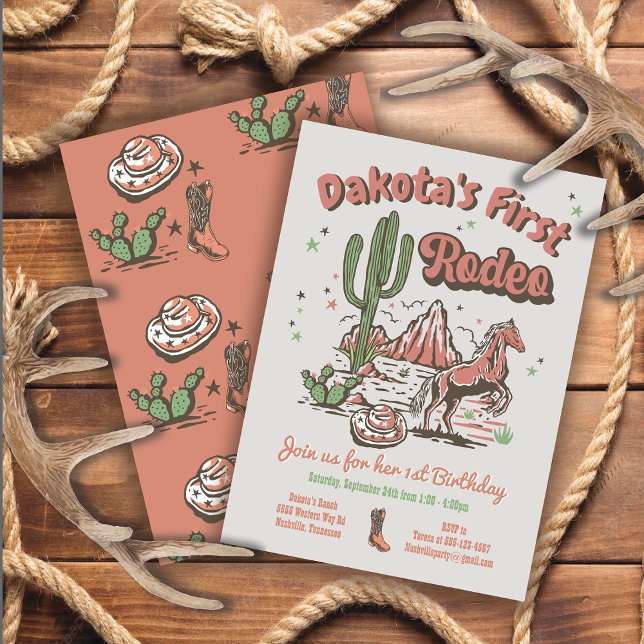 Première Rodéo Cowgirl Cowboy Invitation Anniversa (Créateur téléchargé)