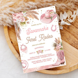 Première Rodéo de Boho rose 1er Invitation anniver