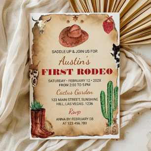 Première Rodéo Western Cowboy Invitation d'anniver