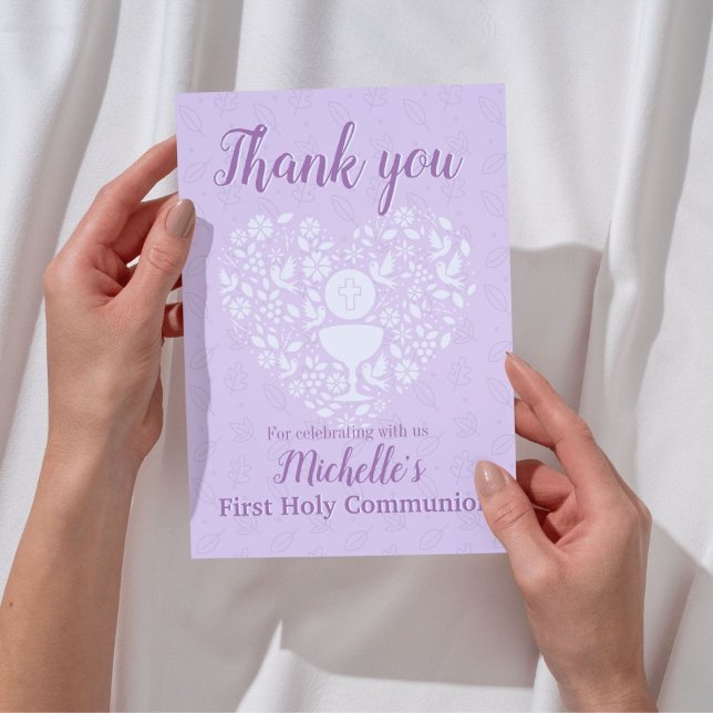 Première Sainte Communion Fille Flat Carte de reme (Get this sweet personalized design for First Holy Communion Thank You Card for a Catholic girl)
