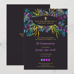 Première Sainte Communion Invitation fille PURPLE