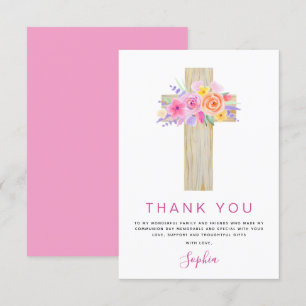 Première Sainte Communion Merci Floral Rose Rose