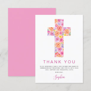 Première Sainte Communion Merci Floral Rose Rose R