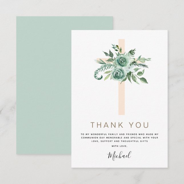 Première Sainte Communion Merci Sage Eucalyptus In (Devant / Derrière)