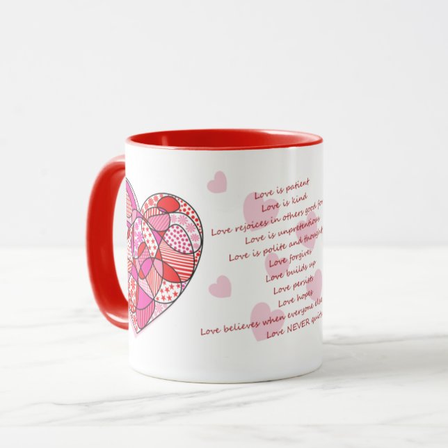 Premiers Corinthiens 13 Versets d'Amour Coeur Mug (Devant gauche)