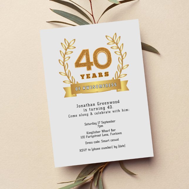 Premium '40 Jahre Awesomness' Leichtgold Folieneinladung (Von Creator hochgeladen)