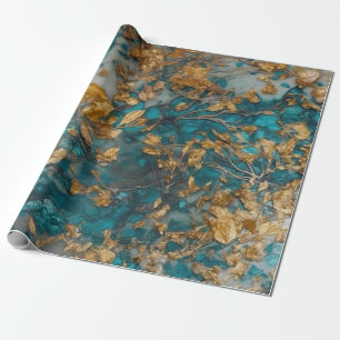 Premium-Aquamarin- und goldakryllische Pur Nahtlos Geschenkpapier