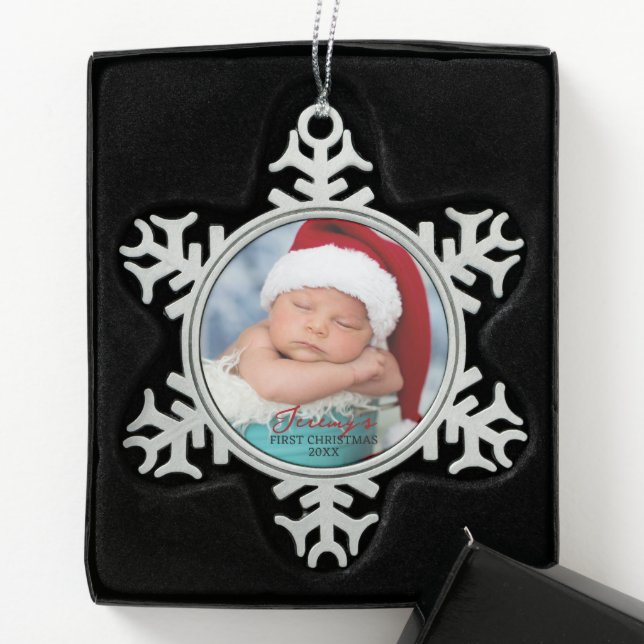 Premium Baby 1st Christmas Photo Schneeflocken Zinn-Ornament (Box)