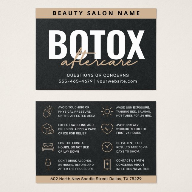 Premium Black Botox Aftercare Instruktionskarte (Vorne & Hinten)