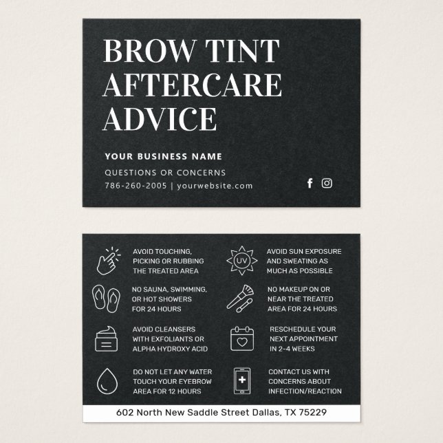 Premium Black Brow Tint Aftercare Card (Vorne & Hinten)