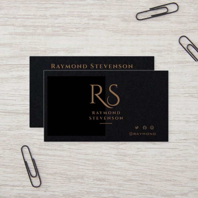 Premium Black Chic Gold Beruflich Monogram Visitenkarte (Vorderseite/Rückseite Beispiel)