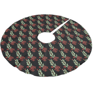 Premium Black Christmas Botanische Berries Urlaub Polyester Weihnachtsbaumdecke
