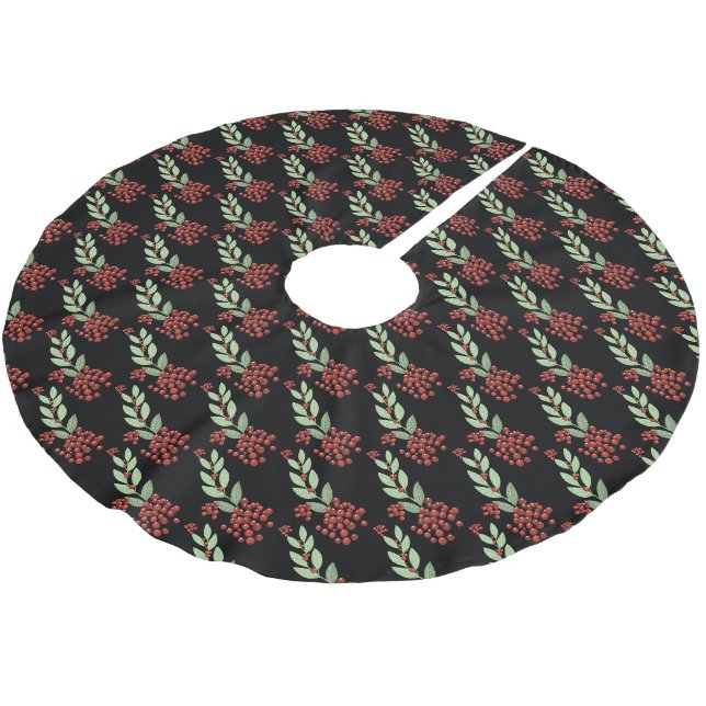 Premium Black Christmas Botanische Berries Urlaub Polyester Weihnachtsbaumdecke (Schrägansicht)