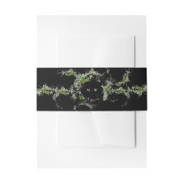Premium Black Eucalyptus Wreath Monogram Wedding Einladungsbanderole