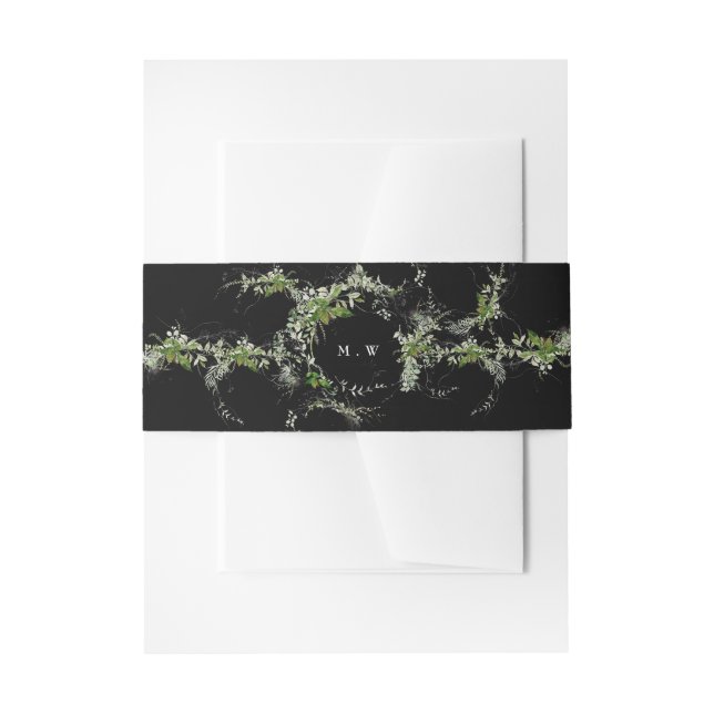 Premium Black Eucalyptus Wreath Monogram Wedding Einladungsbanderole (Vorderseite Beispiel)