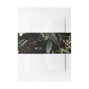 Premium Black Gold Botanic Eukalyptus Monogram Einladungsbanderole