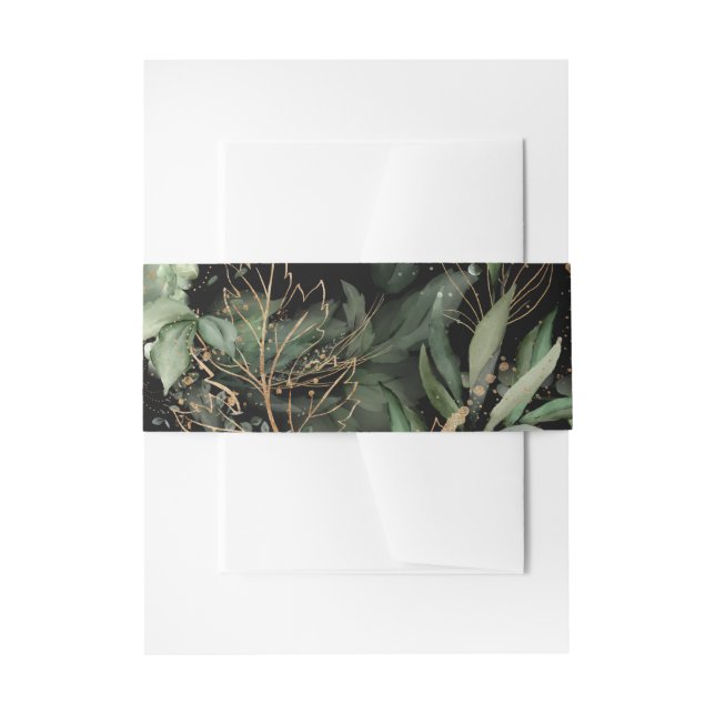 Premium Black Gold Botanical Eukalyptus Greenery Einladungsbanderole (Vorderseite Beispiel)