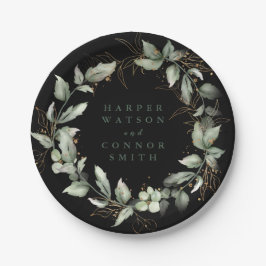 Premium Black Gold Botanical Eukalyptus Greenery Pappteller