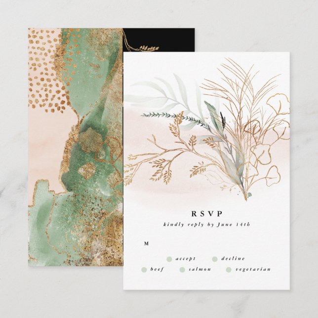 Premium Black Gold Botanical Eukalyptus Wedding RSVP Karte (Vorne/Hinten)