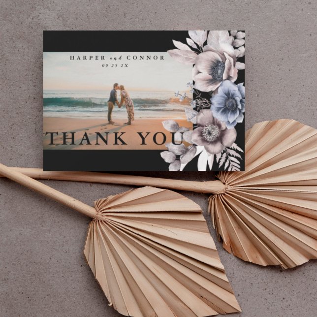 Premium Black Gold Botanische Pampas Florals Foto Dankeskarte (Von Creator hochgeladen)