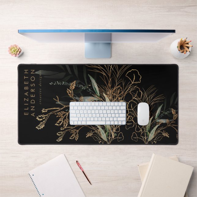 Premium Black Gold Eucalyptus Elegante Große Maus Schreibtischunterlage (Büro 1)