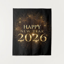 premium black gold happy new year party backdrop wandteppich
