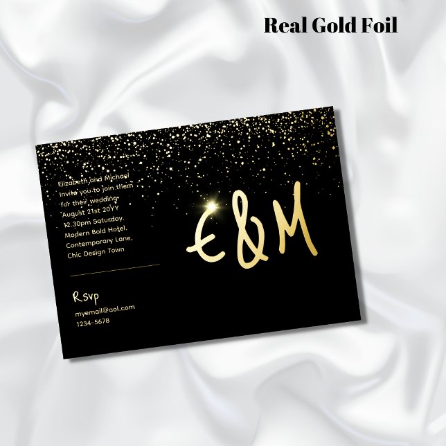Premium Black Gold Monogram Foto Leather Look Foi Folieneinladung (Von Creator hochgeladen)
