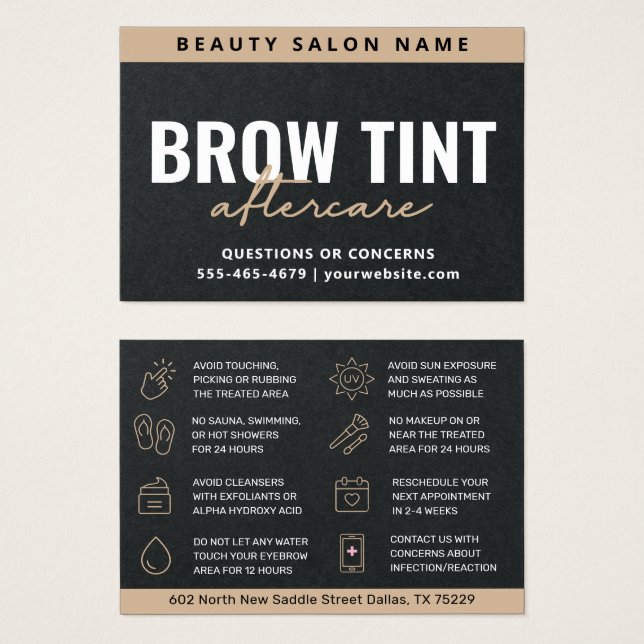 Premium Black Luxe Eyebrow Tint Aftercare Card (Vorne & Hinten)