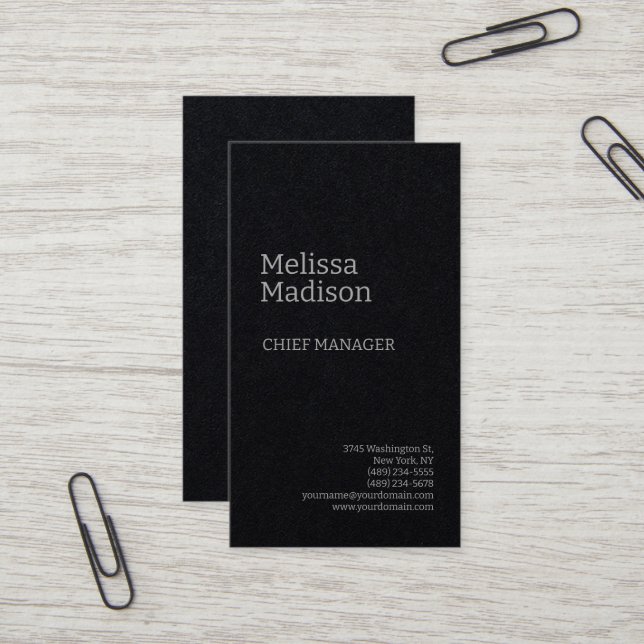 Premium Black Modern Minimalistisch Beruflich Chic Visitenkarte (Vorderseite/Rückseite Beispiel)